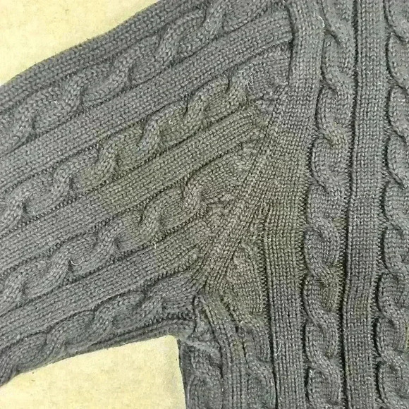 L.L. Bean Black Cozy Classic Cotton Cable Knit Sweater Women Med Petite Prepcore - Picture 5 of 8